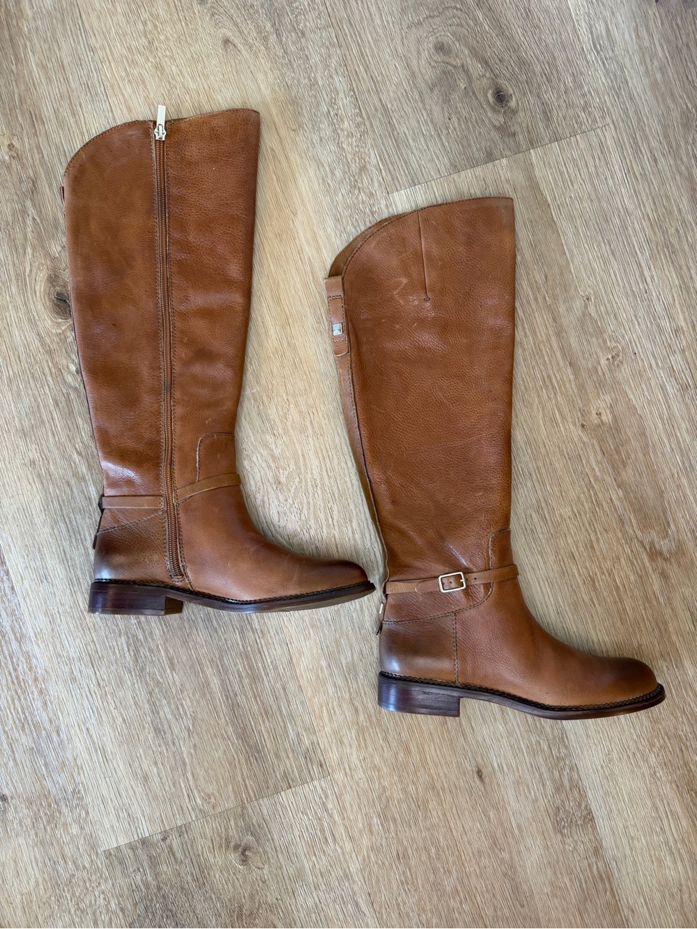 Franco Sarto Tall Knee high Boots in Cognac brown leather zip on side size 8.5